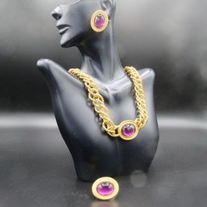 Vintage Monet Set Necklace Clip-on Earring Purple